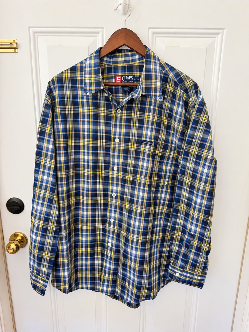 Chaps Blue & Yellow Plaid Long-Sleeve Button-Down Shirt